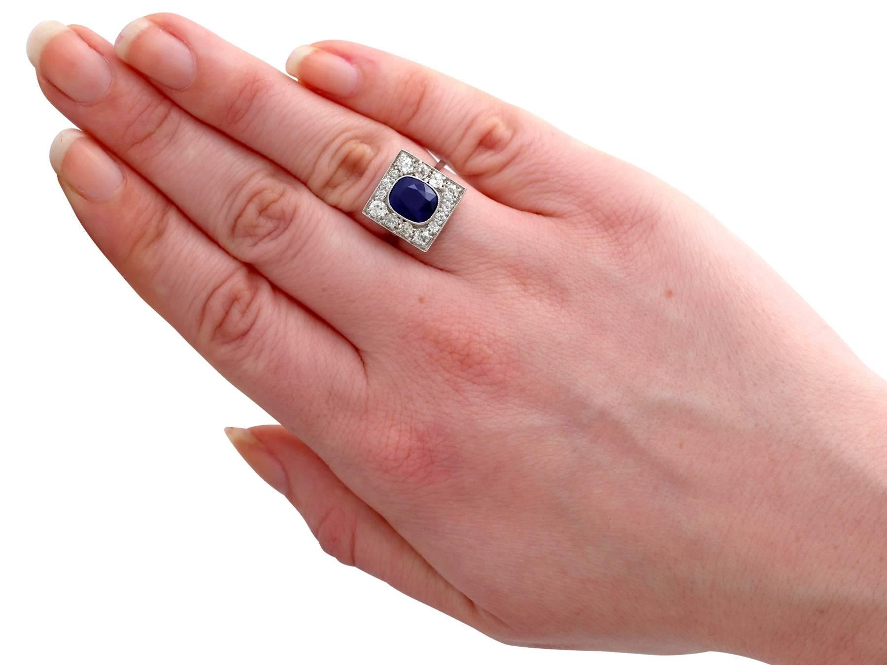 1920s Antique 2.93 Carat Sapphire and Diamond White Gold Cocktail Ring 2