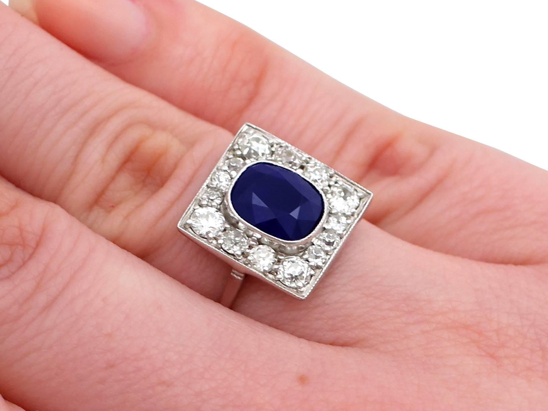 1920s Antique 2.93 Carat Sapphire and Diamond White Gold Cocktail Ring 3