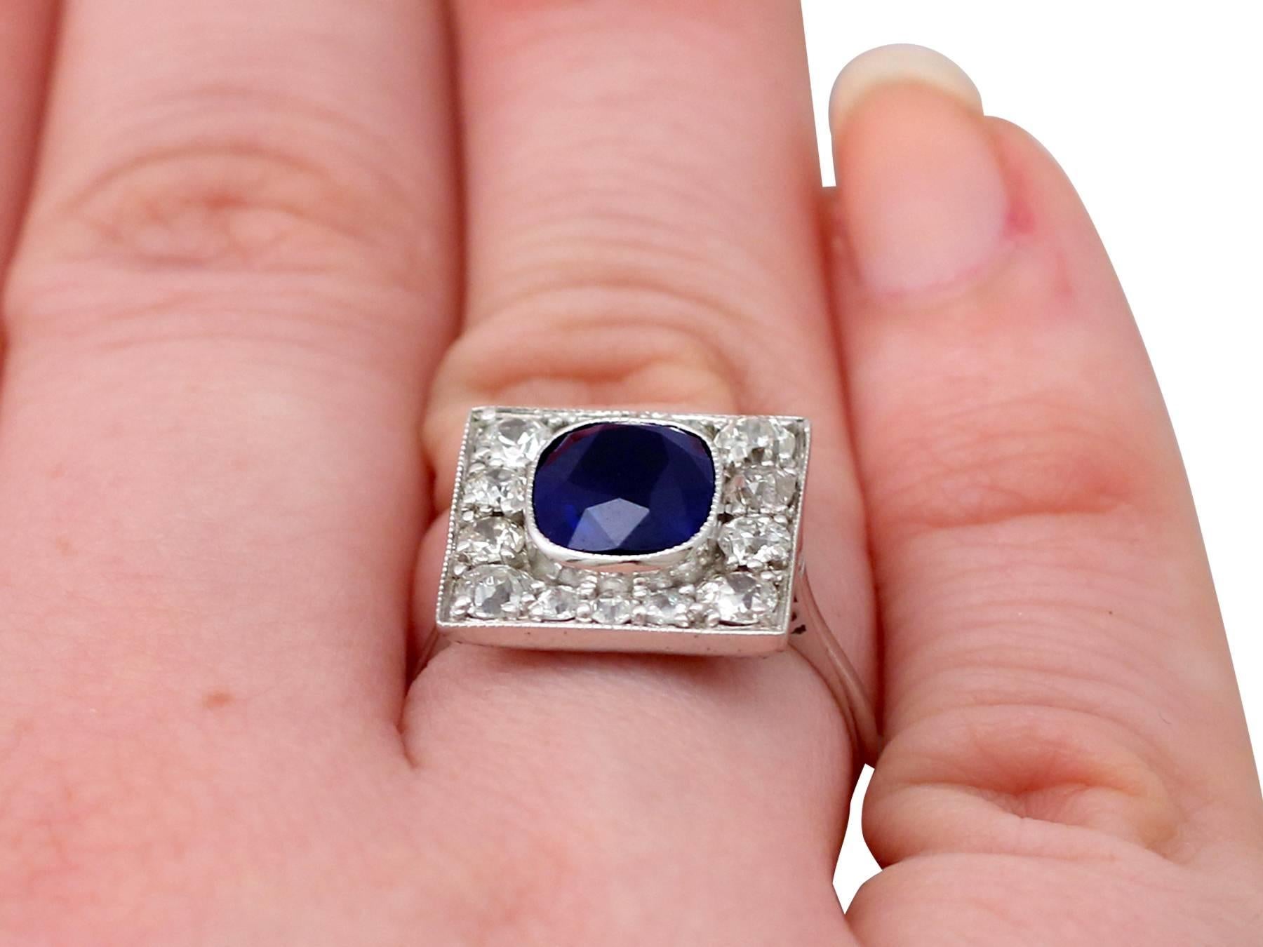 1920s Antique 2.93 Carat Sapphire and Diamond White Gold Cocktail Ring 4