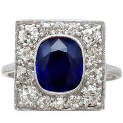 1920s Antique 2.93 Carat Sapphire and Diamond White Gold Cocktail Ring