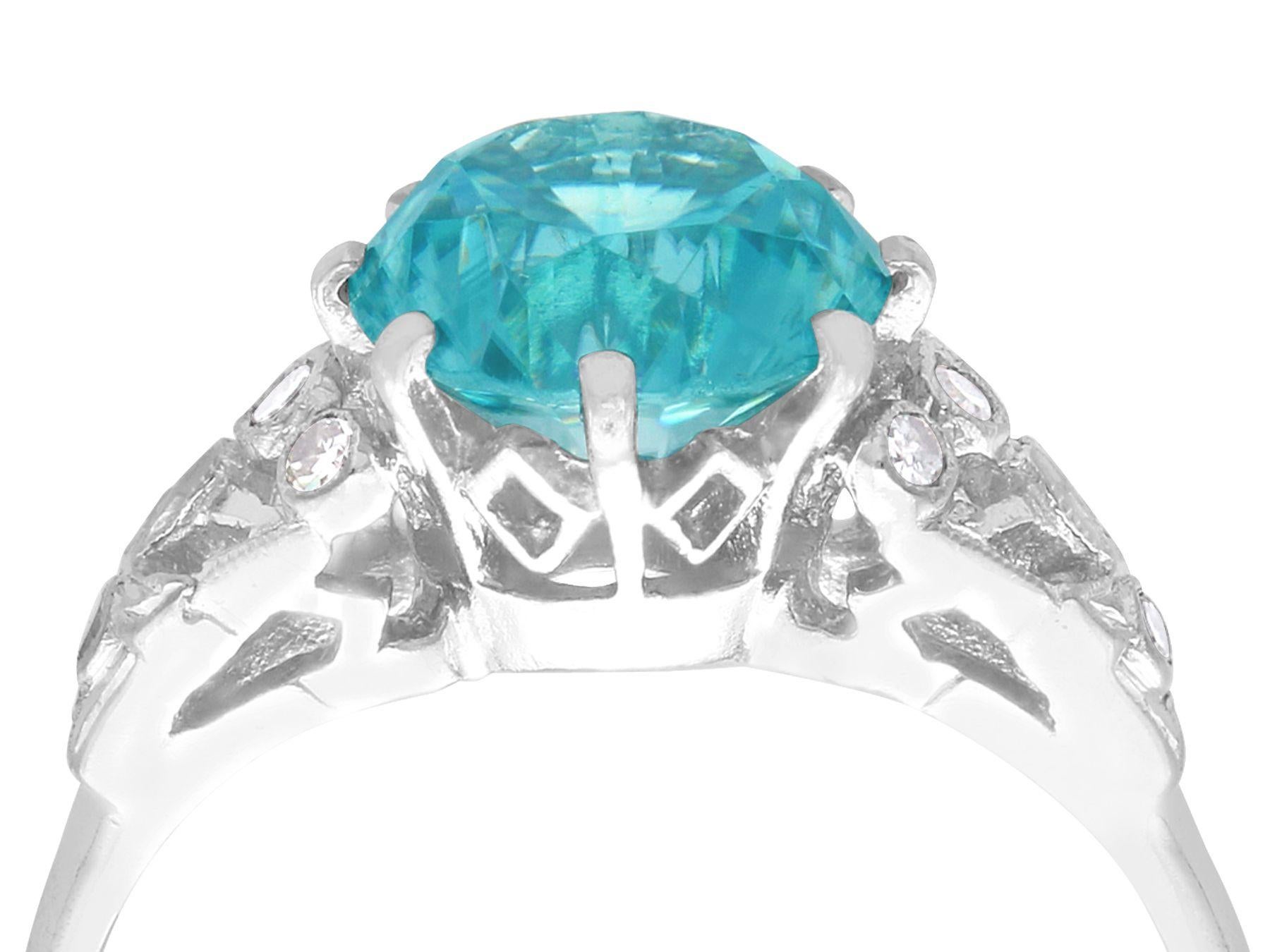 An impressive antique 1920s 3.45 carat high zircon and 18 karat white gold cocktail ring; part of our diverse antique jewelry and estate jewelry collections.

This fine and impressive zircon and diamond ring has been crafted in 18k white gold.

The