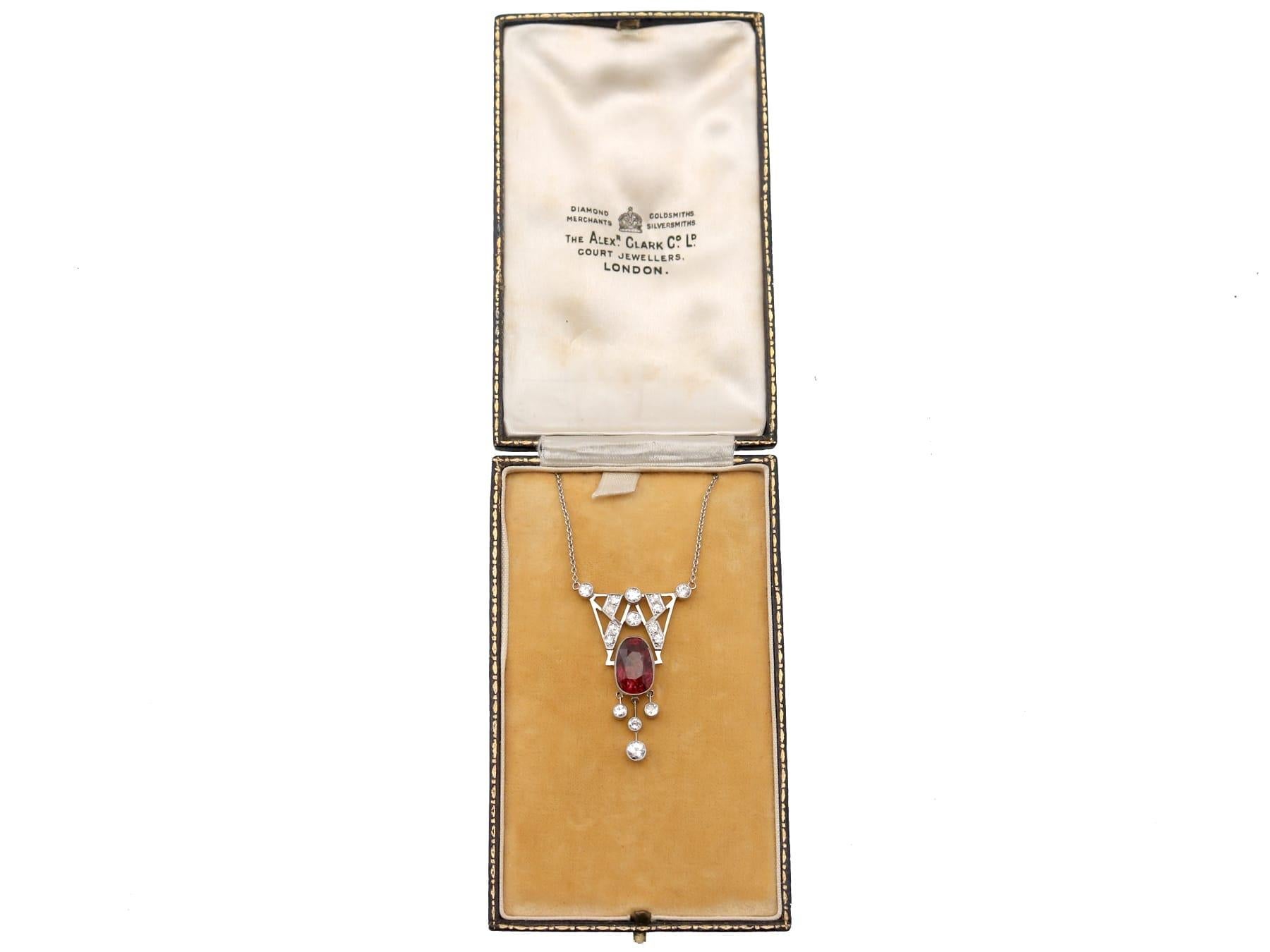 1920s Antique 4.32 Carat Garnet and 1.08 Carat Diamond White Gold Pendant For Sale 2