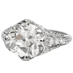 1920s 5.28 carats Antique European Cut Diamond Platinum Engagement Ring