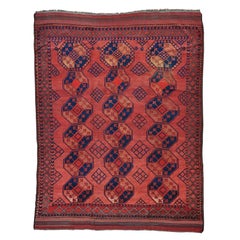 1920s Antique Afghan Elephant Feet Design Pure Wool Rug - 8'1" x 10'2"
