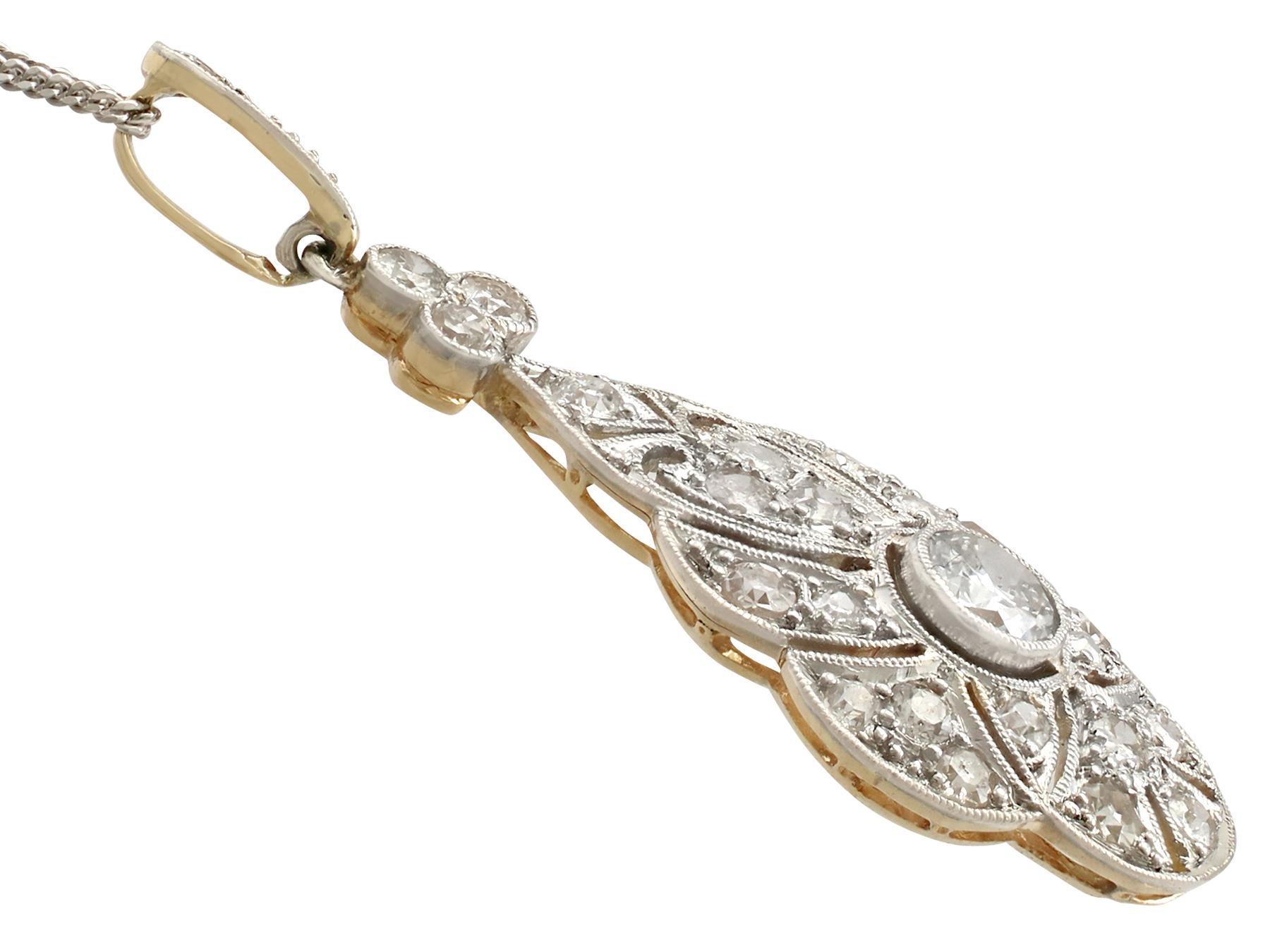 1920s Antique Art Deco 0.98 Carat Diamond and Yellow Gold Pendant In Excellent Condition In Jesmond, Newcastle Upon Tyne