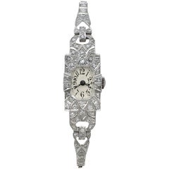 1920s Antique Art Deco 1.86 Carat Diamond and Platinum Ladies Cocktail Watch