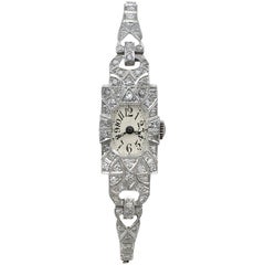 Antike Art Deco 1::86 Karat Diamant- und Platin-Damen-Cocktailuhr aus den 1920er Jahren