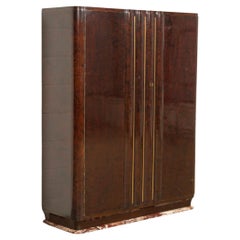 1920s Antique Art Deco Burl Wood Bar Cabinet with Marble Base