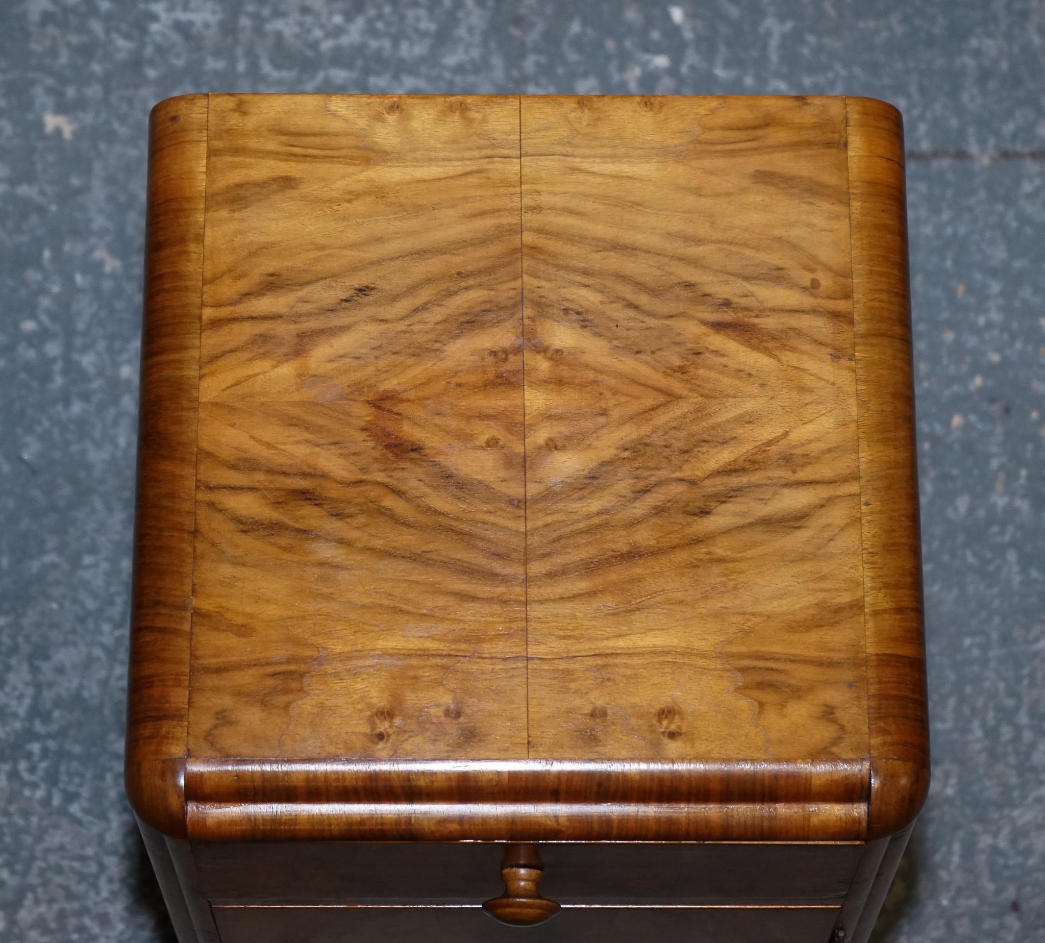 1920'S ANTIQUE ART DECO BURR WALNUT BEDSiDE NIGHTSTAND WITH CUPBOARD 3