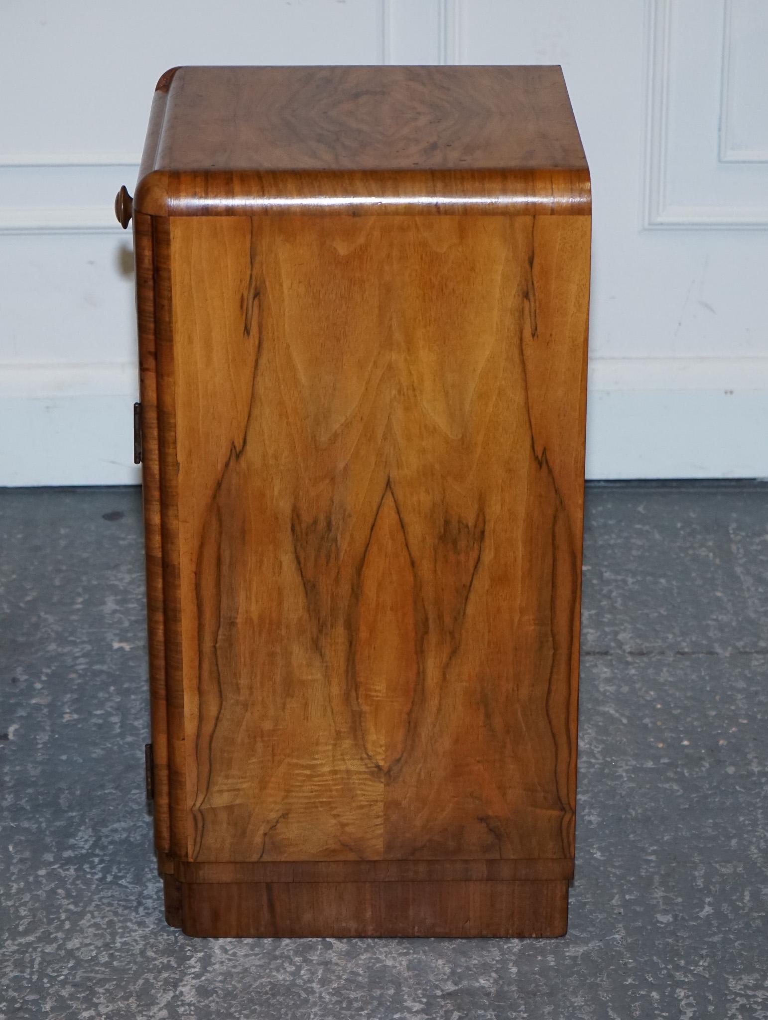 1920'S ANTIQUE ART DECO BURR WALNUT BEDSiDE NIGHTSTAND WITH CUPBOARD 6