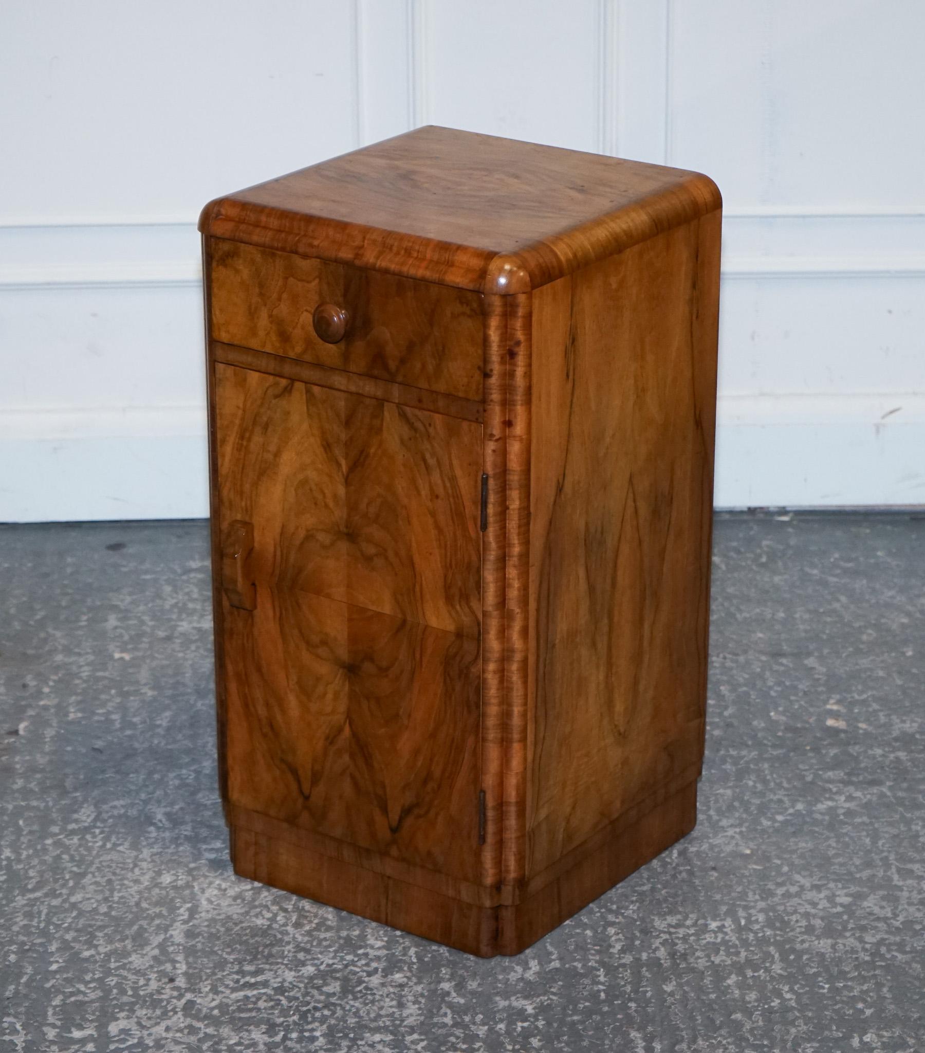 British 1920'S ANTIQUE ART DECO BURR WALNUT BEDSiDE NIGHTSTAND WITH CUPBOARD