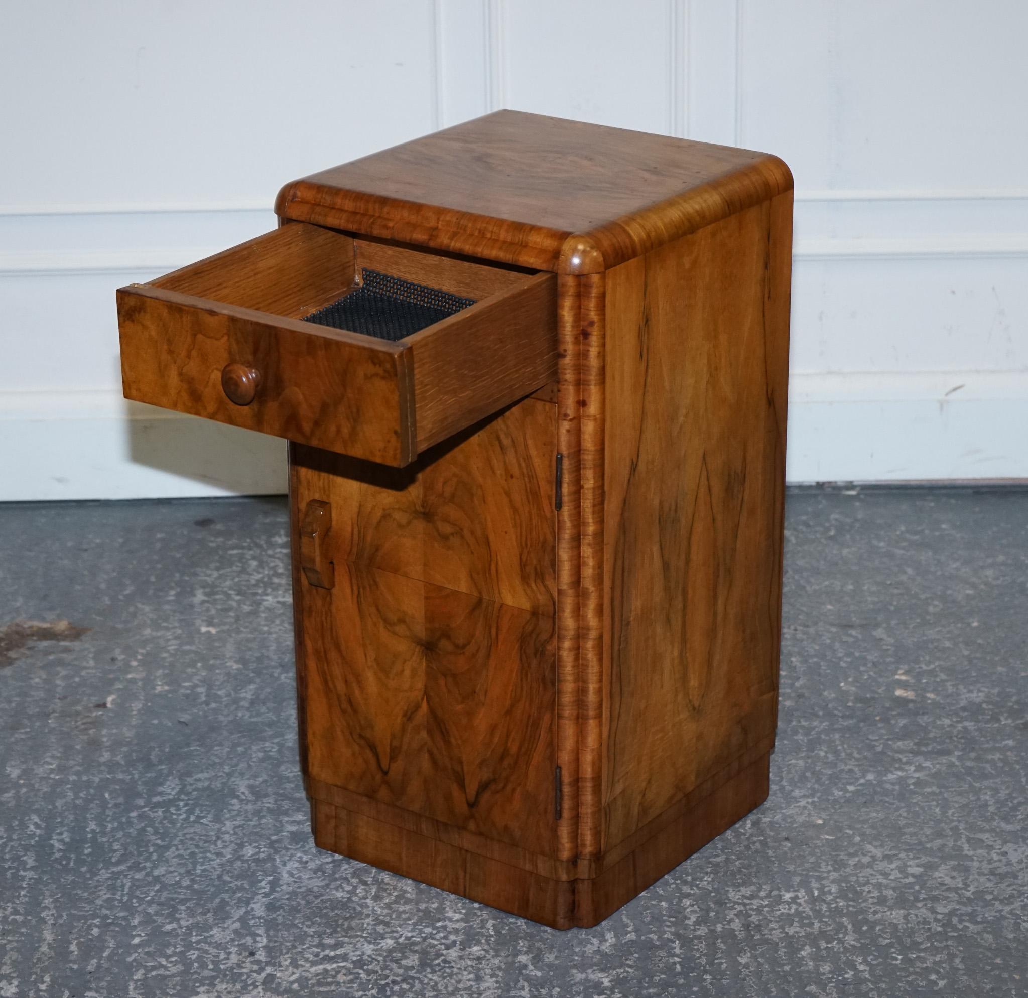 Hand-Crafted 1920'S ANTIQUE ART DECO BURR WALNUT BEDSiDE NIGHTSTAND WITH CUPBOARD