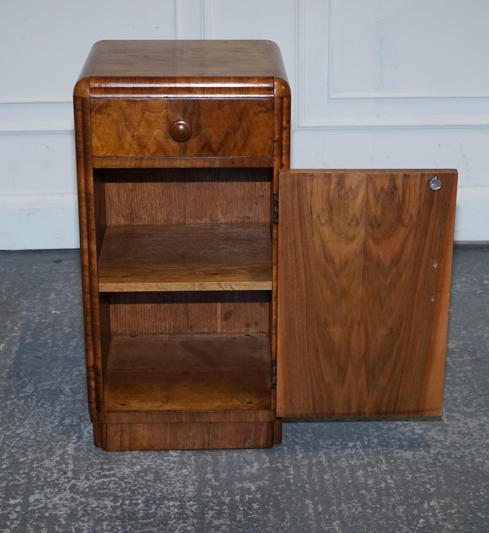 20th Century 1920'S ANTIQUE ART DECO BURR WALNUT BEDSiDE NIGHTSTAND WITH CUPBOARD