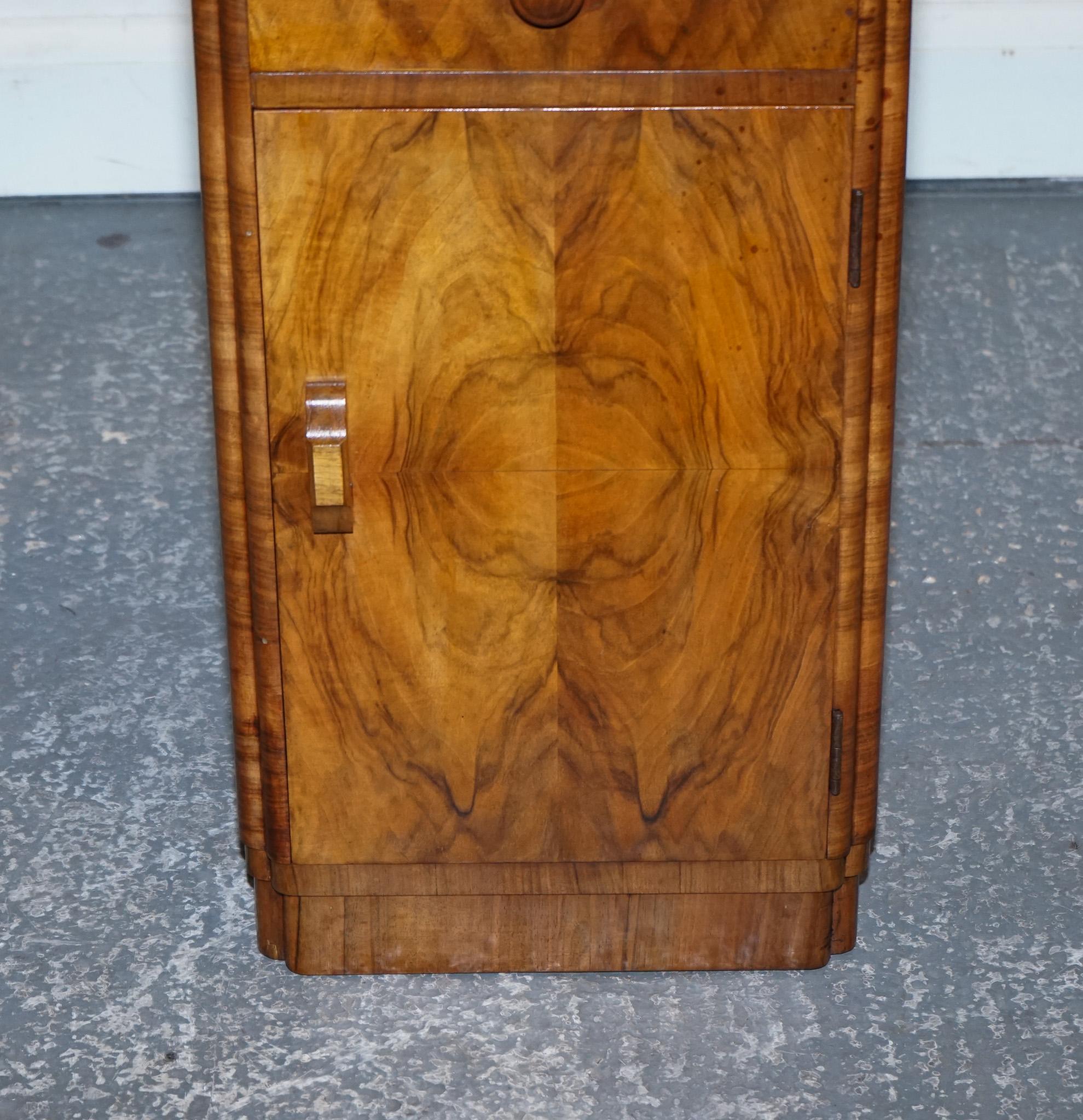 1920'S ANTIQUE ART DECO BURR WALNUT BEDSiDE NIGHTSTAND WITH CUPBOARD 1