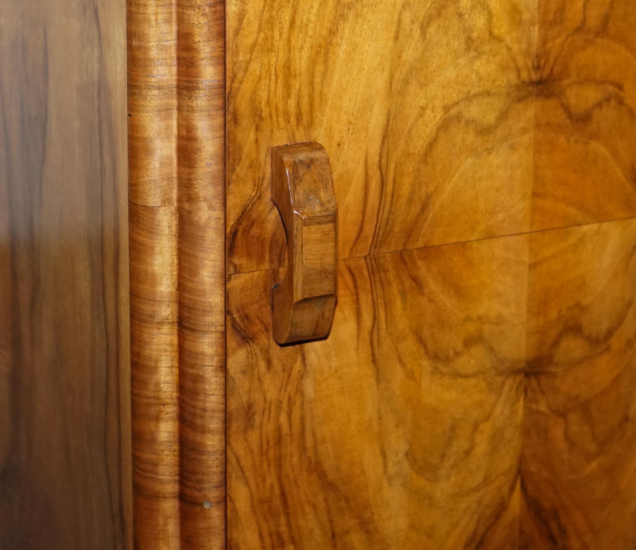 1920'S ANTIQUE ART DECO BURR WALNUT BEDSiDE NIGHTSTAND WITH CUPBOARD 2