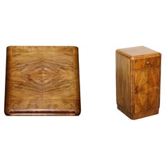 1920'S ANTIQUE ART DECO BURR WALNUT BEDSiDE NIGHTSTAND WITH CUPBOARD