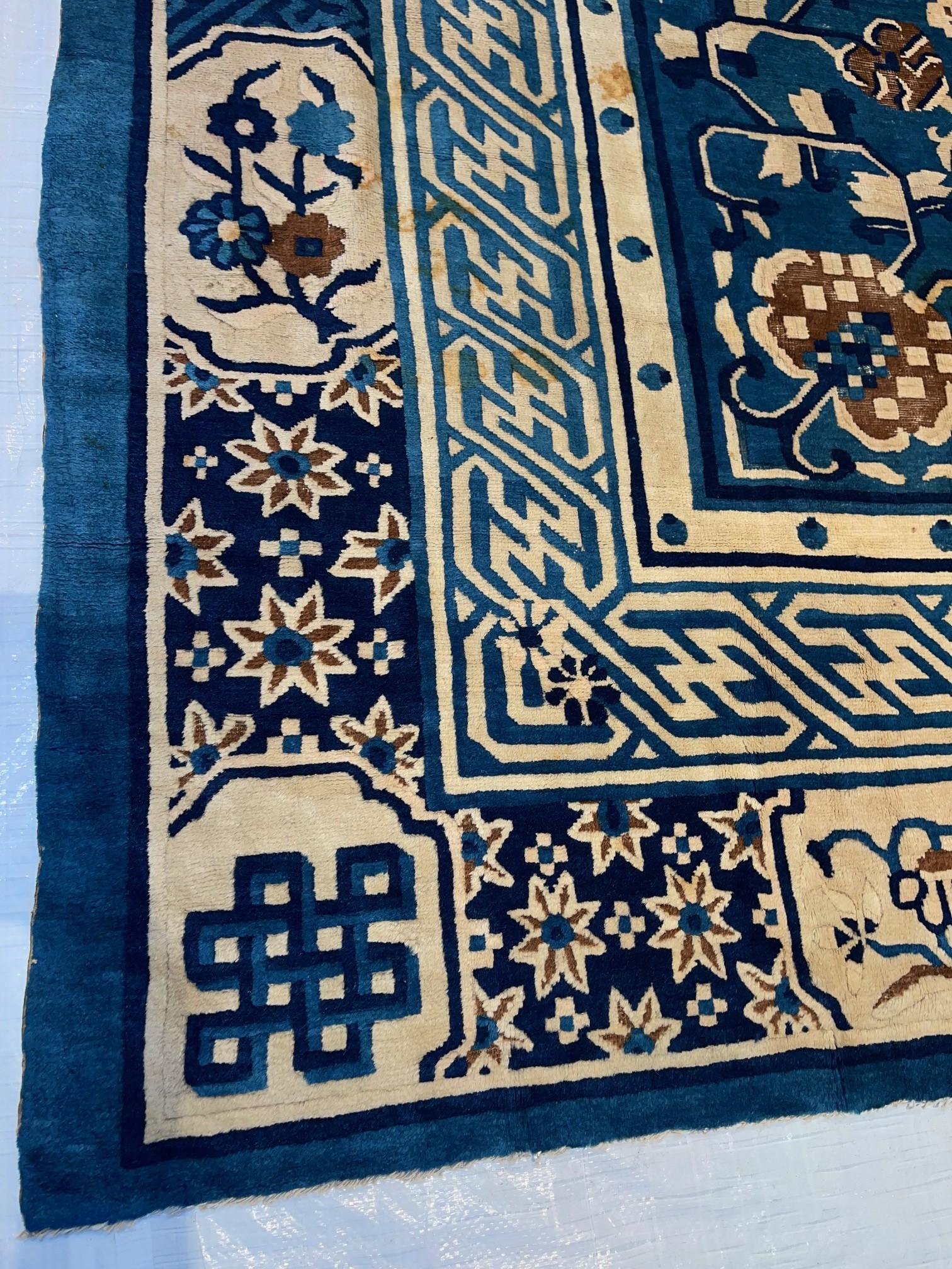 The Older Antique Chinese Rugs, as opposed to most other productions of Chinese goods, were woven almost exclusively for internal consumption. Since they were mostly sheltered from European and Western influences, this offers us the reason why these