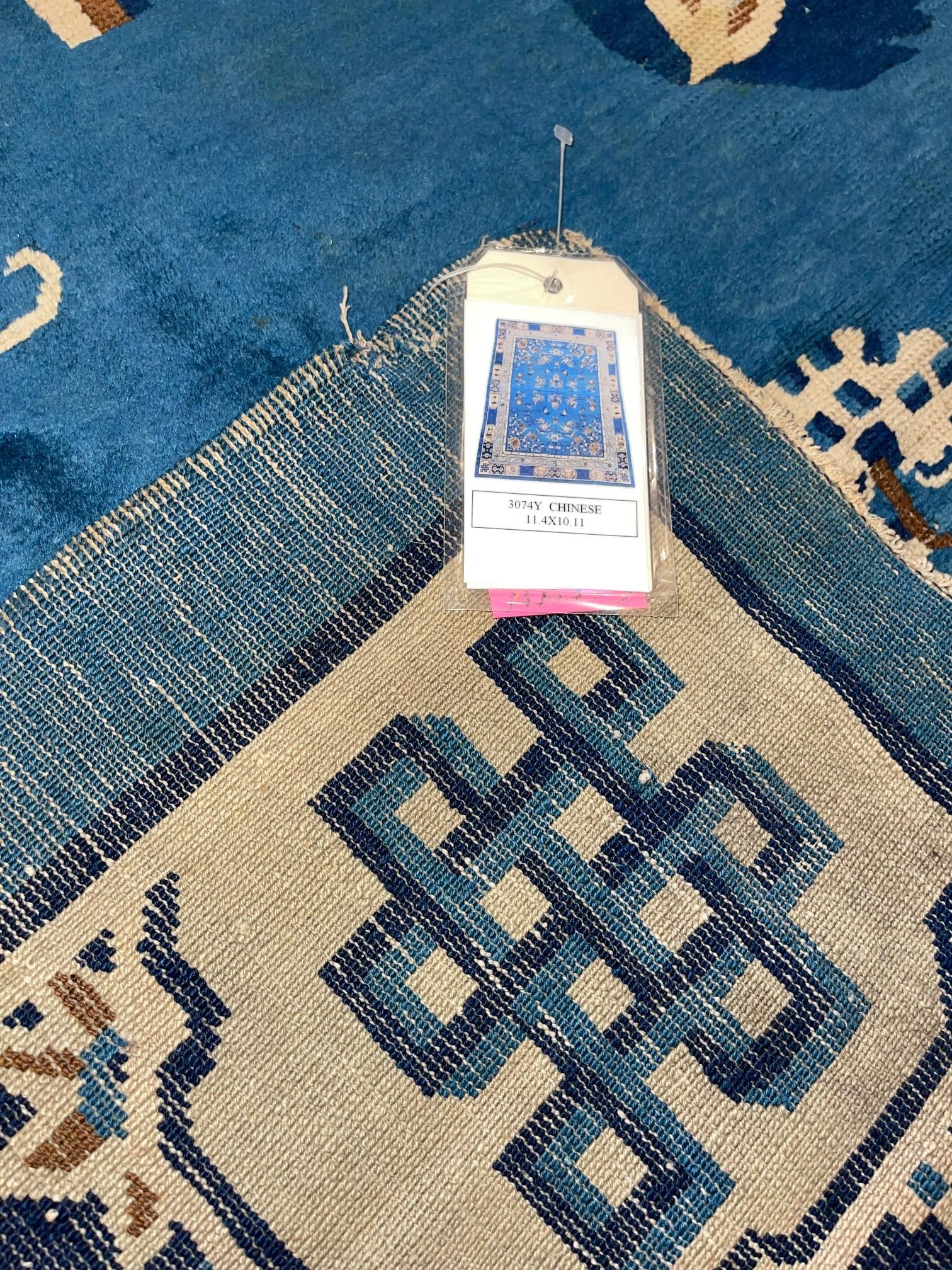 Hand-Knotted 1920s Antique Art Deco Chinese Rug For Sale