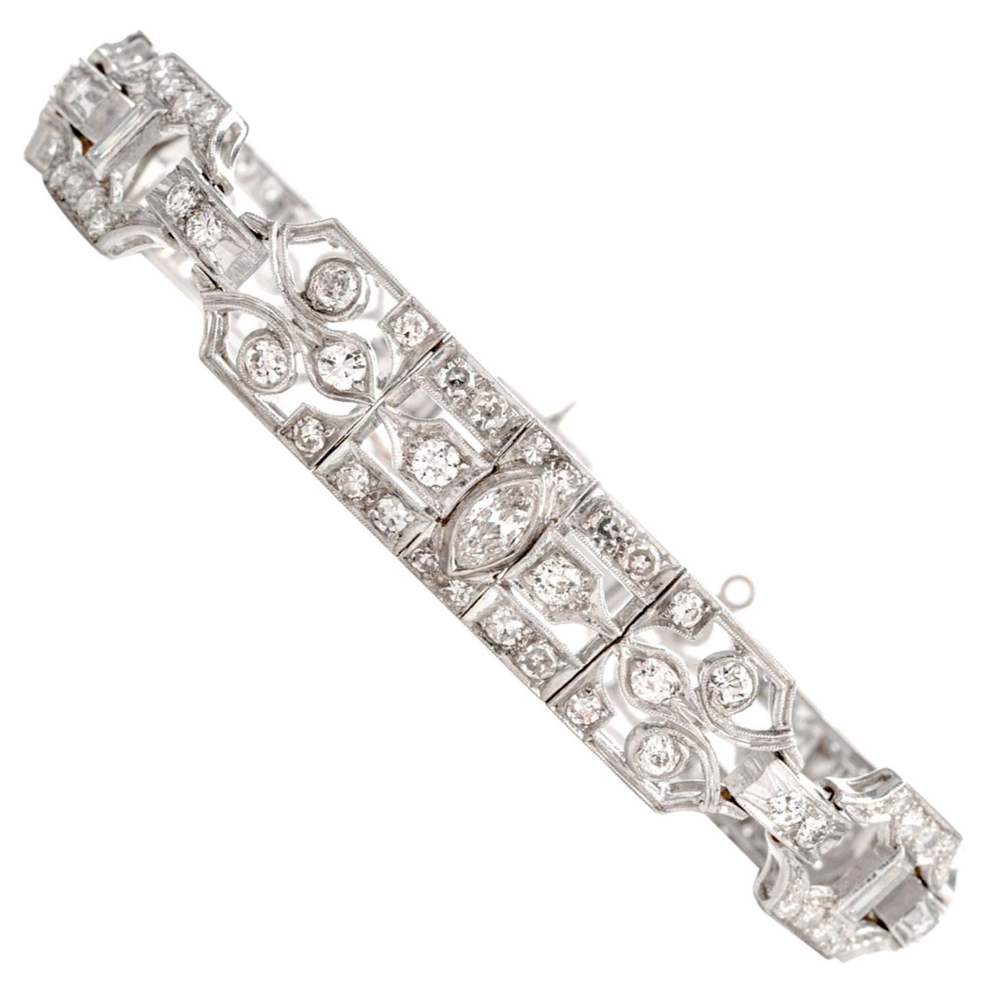 Antique M. Waslikoff & Sons Art Deco Diamond Platinum Link Bracelet