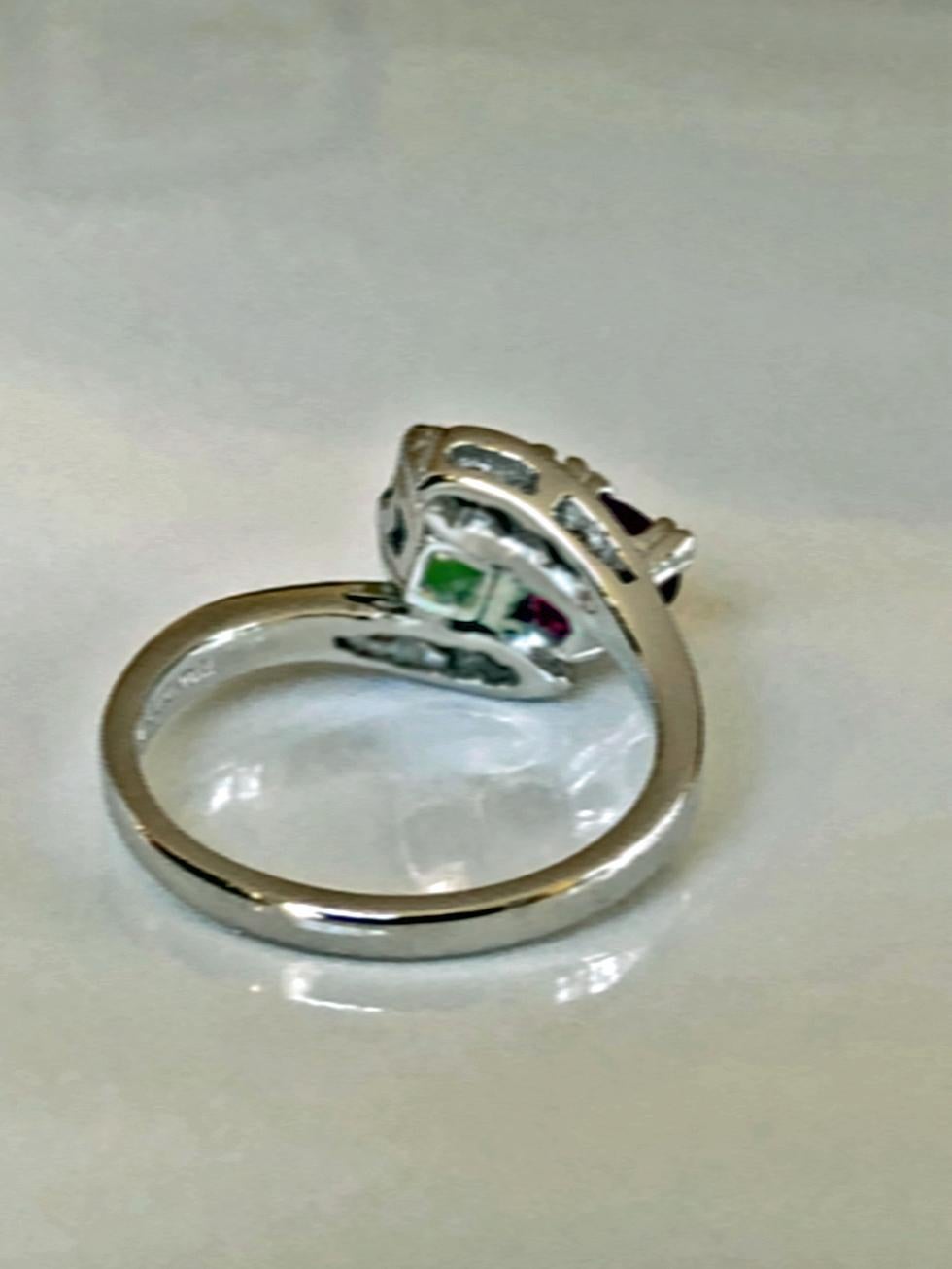 1920s Antique Art Deco Emerald Ruby Diamond Platinum Engagement Ring 6