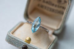 1920s Antique Art Deco Platinum Marquise Aquamarine Engagement Ring