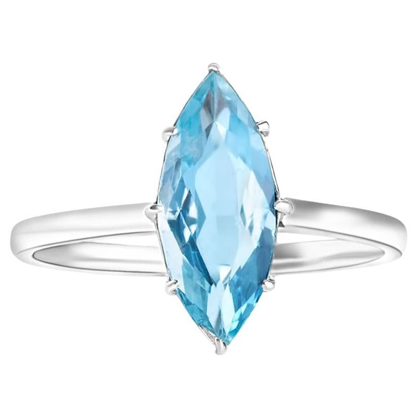 1920s Antique Art Deco Platinum Marquise Aquamarine Engagement Ring For Sale