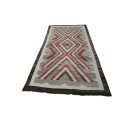 Tappeto Navajo dei nativi americani, degli anni '20, antico, artistico, tribale, con motivi geometrici e tessitura a trama piatta