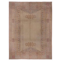 Tapis autrichien ancien des années 1920, style Art nouveau, tons rose, vert et jaune