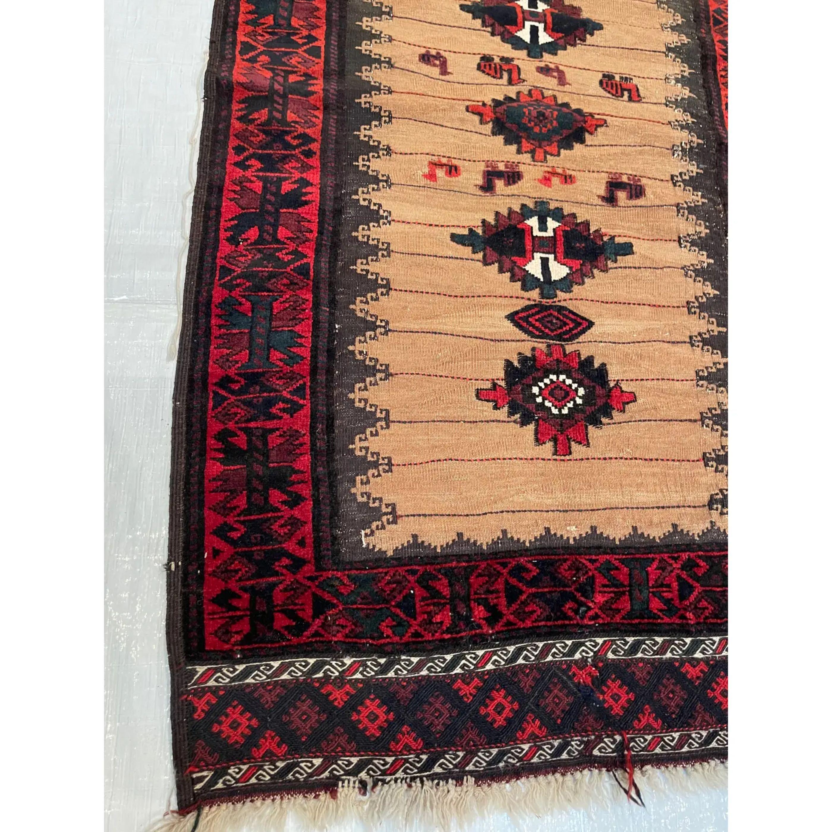 Ca.1920 Antique Baluch Sofre Rug Stylish Traditional Design