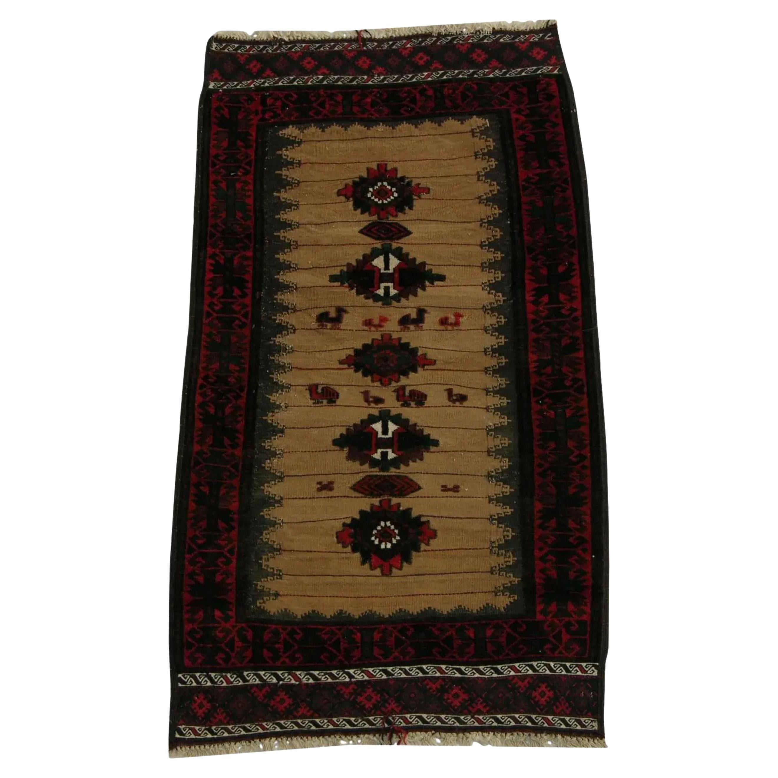 1920s Antique Baluch Sofre Traditional Design Rug 4'7''x2'6'' For Sale