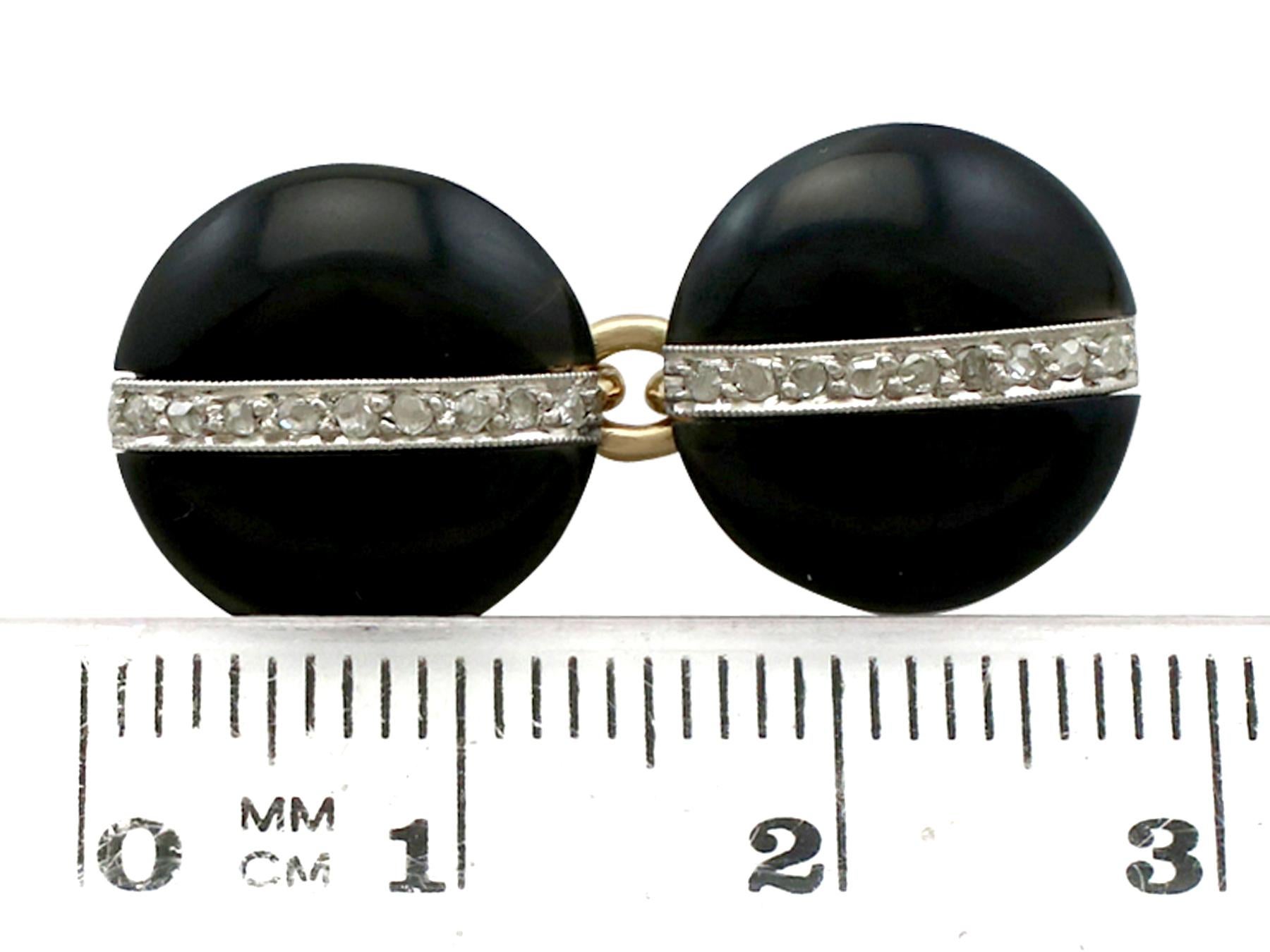 1920s Antique Black Onyx and Diamond Platinum and Yellow Gold Cufflinks 2