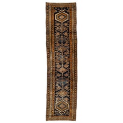 1920s Vintage Blue Heriz Wool Runner Handmade with Tribal Motif