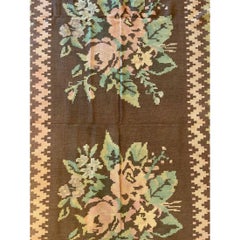 1920s Antique Botanical Flat Weave Bessarabian Rug