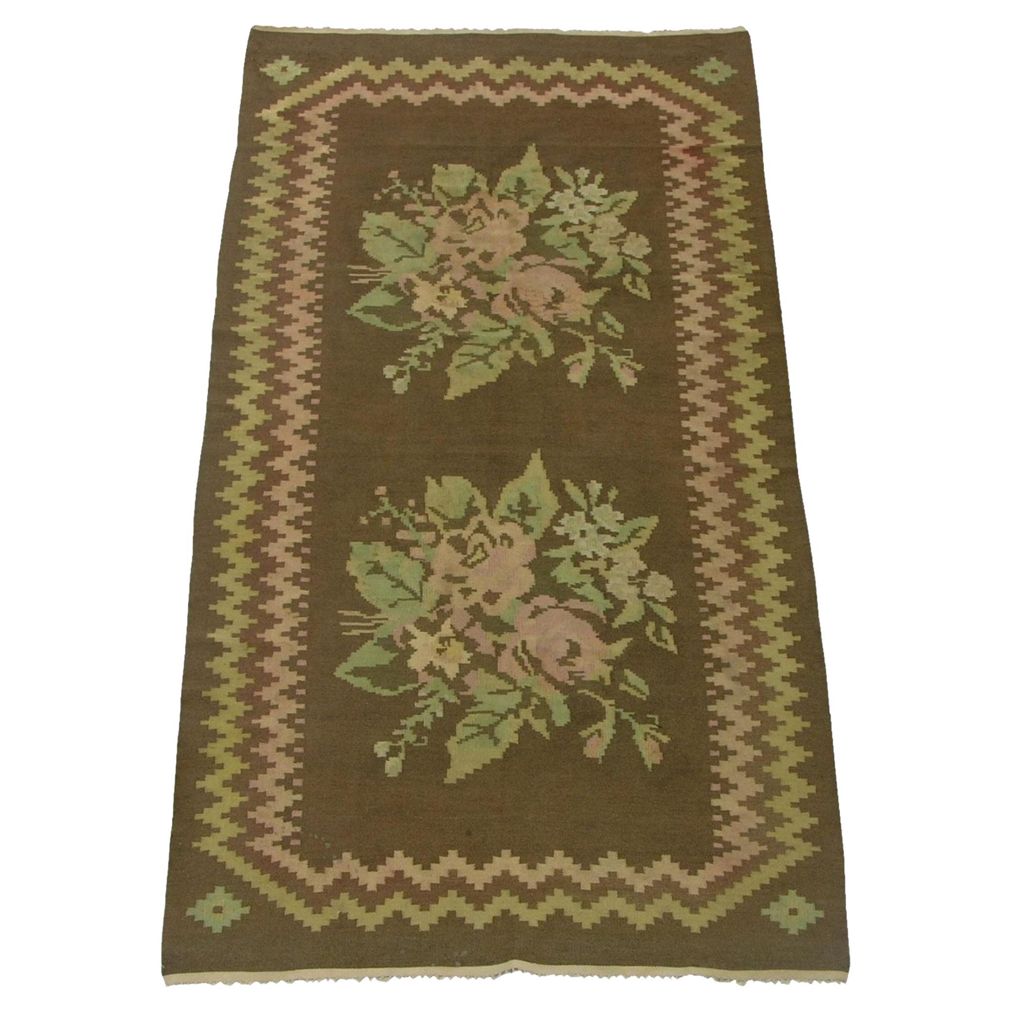 1920er Jahre Antiker botanischer Flachgewebe-Teppich aus Bessarabien im Angebot