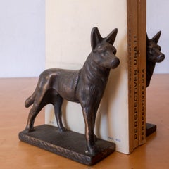1920s Antique Bronze Bookends in Paul Herzel Style, German Shepherds