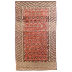 1920s Antique Central Asian Rug Khotan Design with Vibrant Geometric Border