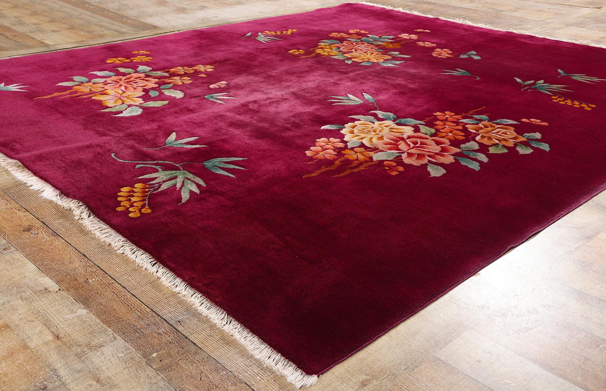 Alfombra china antigua Art Decó de 1920 de estilo maximalista Lana en venta