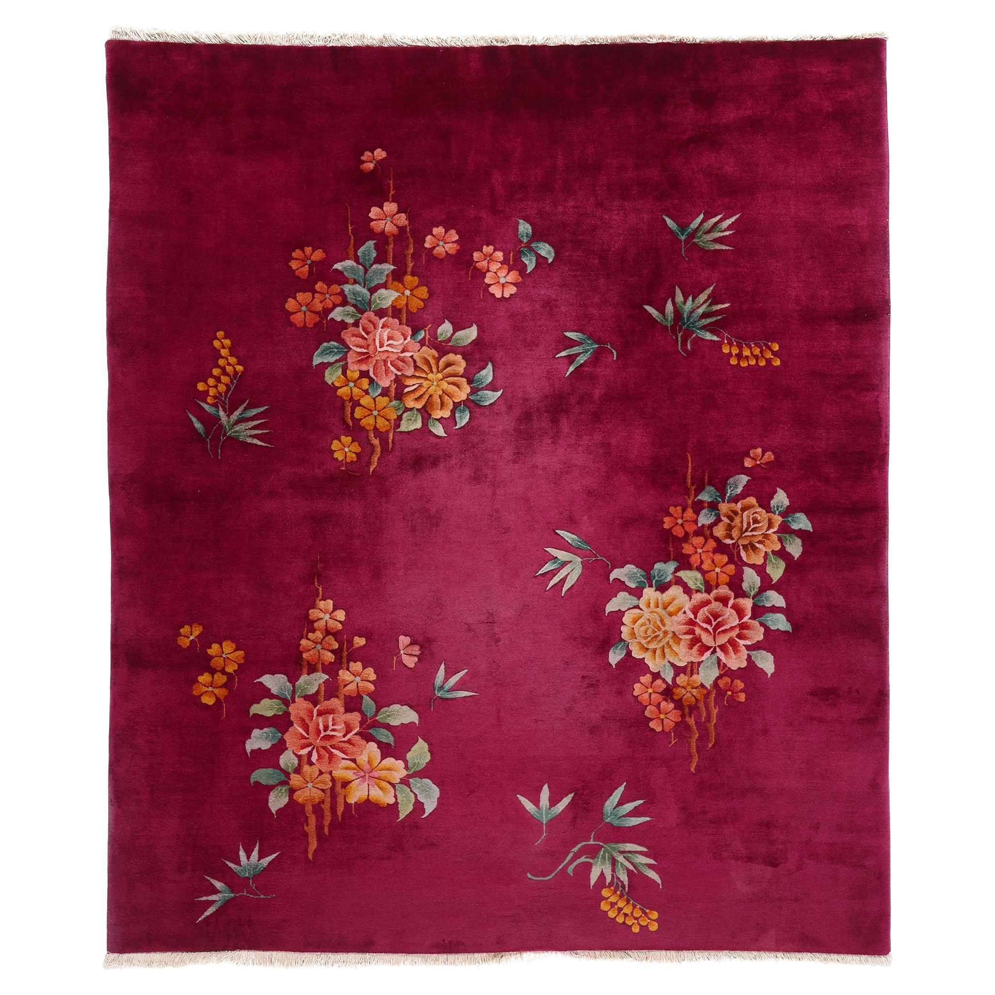 Alfombra china antigua Art Decó de 1920 de estilo maximalista en venta