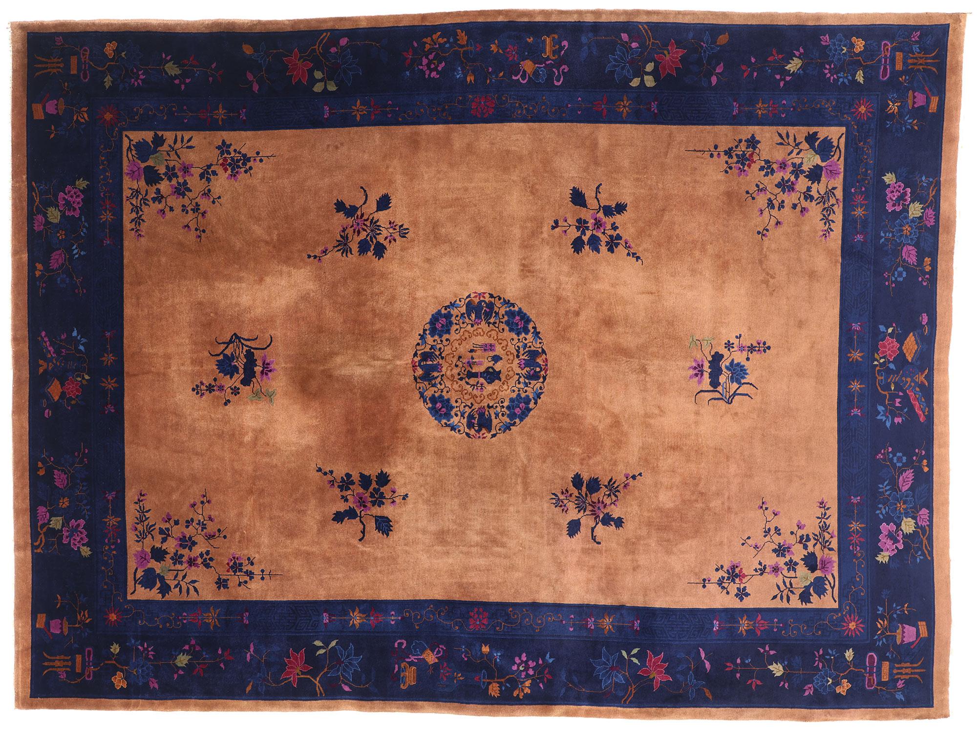 1920's Antique Chinese Art Deco Carpet with Traditional Style For Sale 5