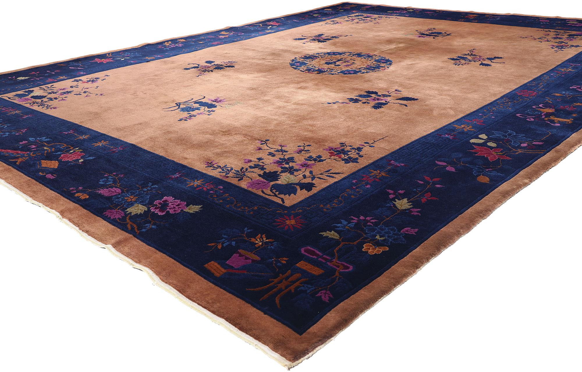 79192 Antique Chinese Art Deco Rug, 10'00 x 13'03. Echoing the heritage of East and West, this hand-knotted wool magnificent antique Chinese Art Deco rug, inspired by the refined artistry of Walter Nichols, stands as a bespoke testament to timeless