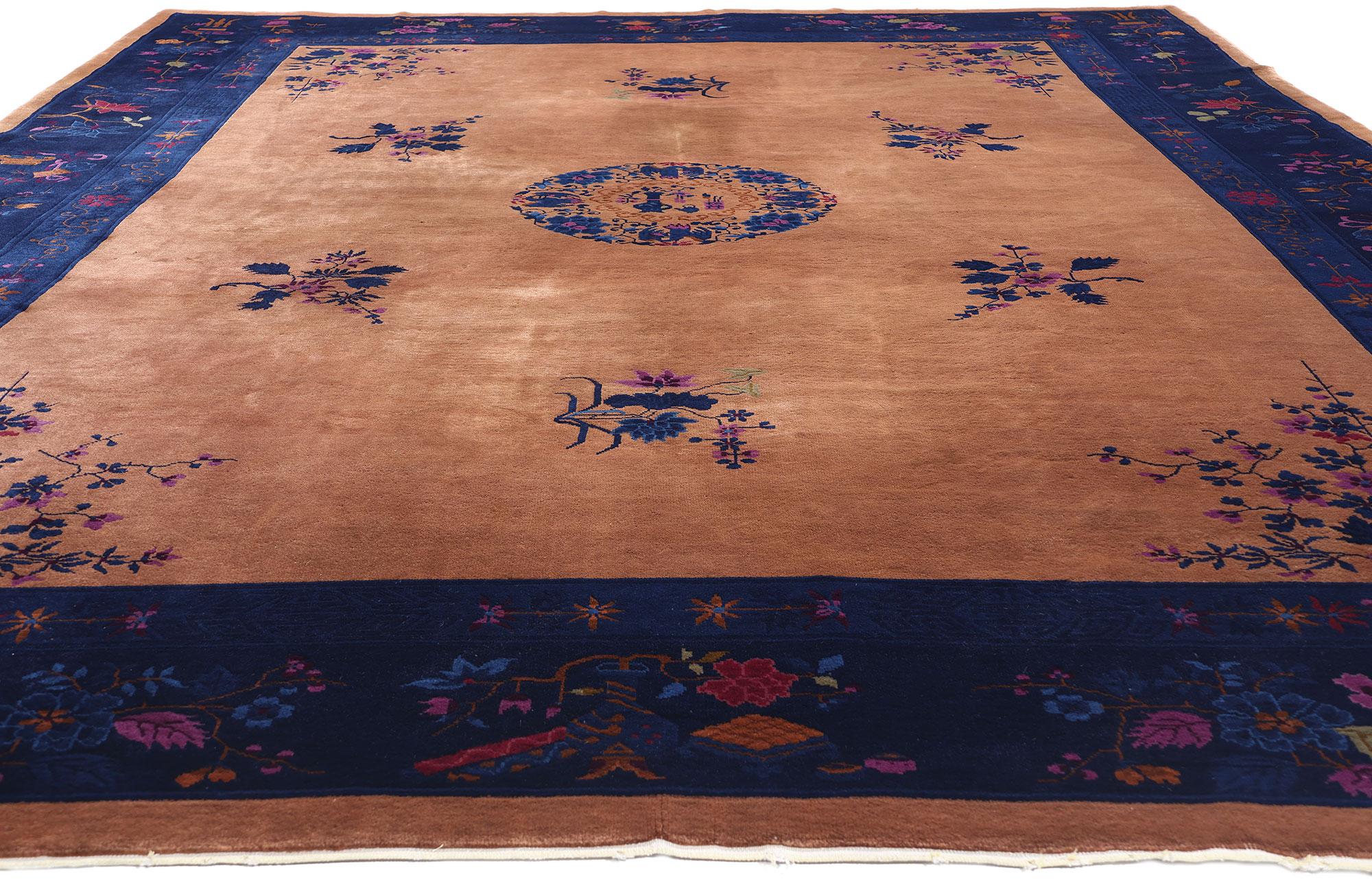 Hand-Knotted 1920's Antique Chinese Art Deco Carpet with Traditional Style For Sale