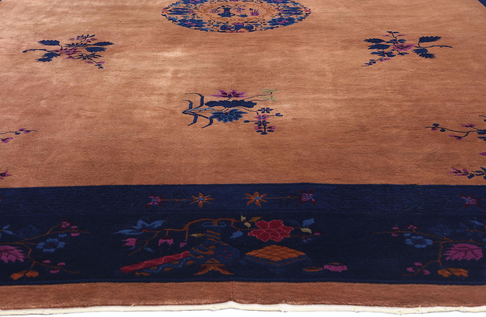 1920's Antique Chinese Art Deco Carpet with Traditional Style In Good Condition For Sale In Dallas, TX