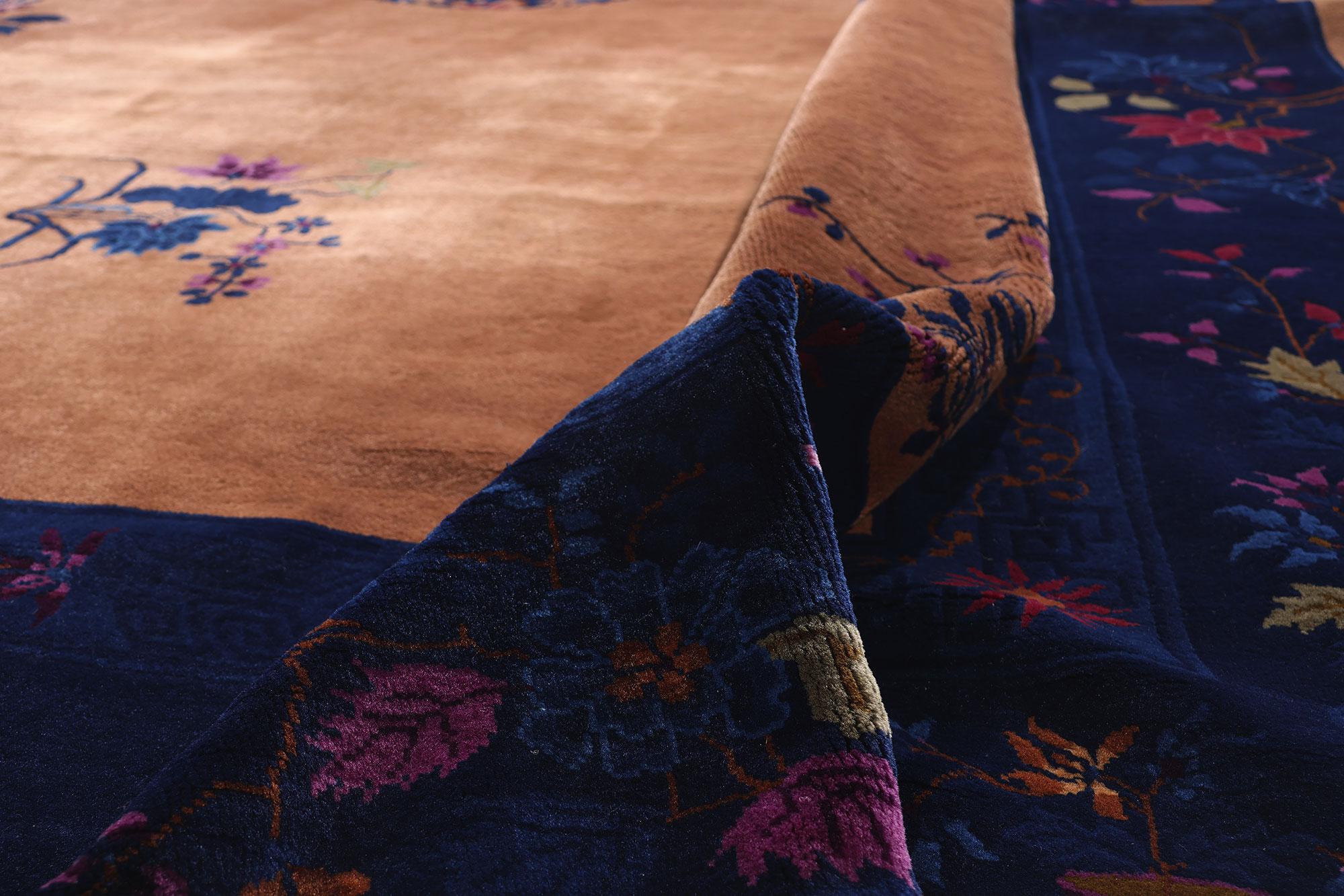 Wool 1920's Antique Chinese Art Deco Carpet with Traditional Style For Sale