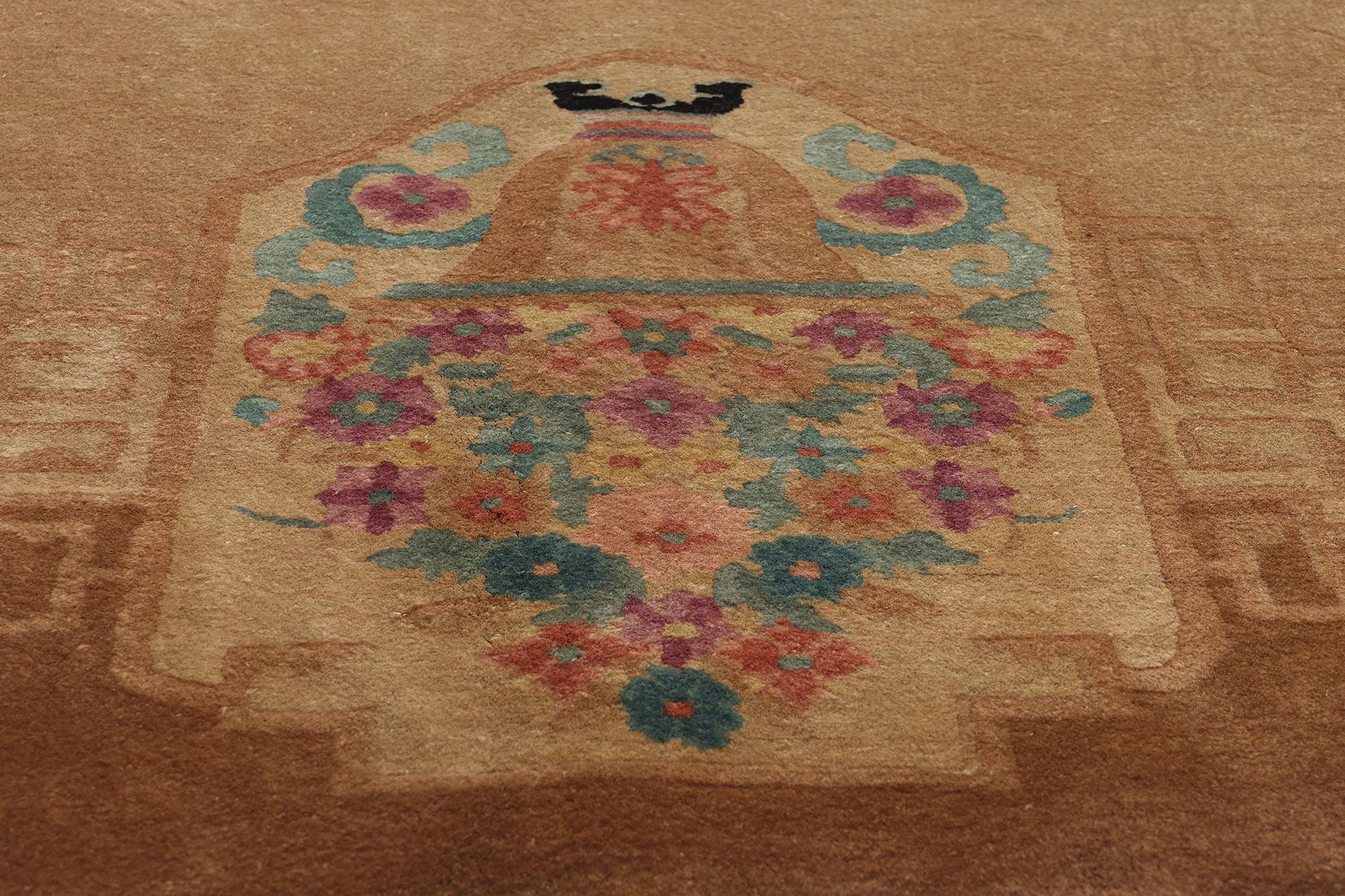 1920's Antique Chinese Art Deco Rug, 09'00 x 11'09 In Good Condition For Sale In Dallas, TX