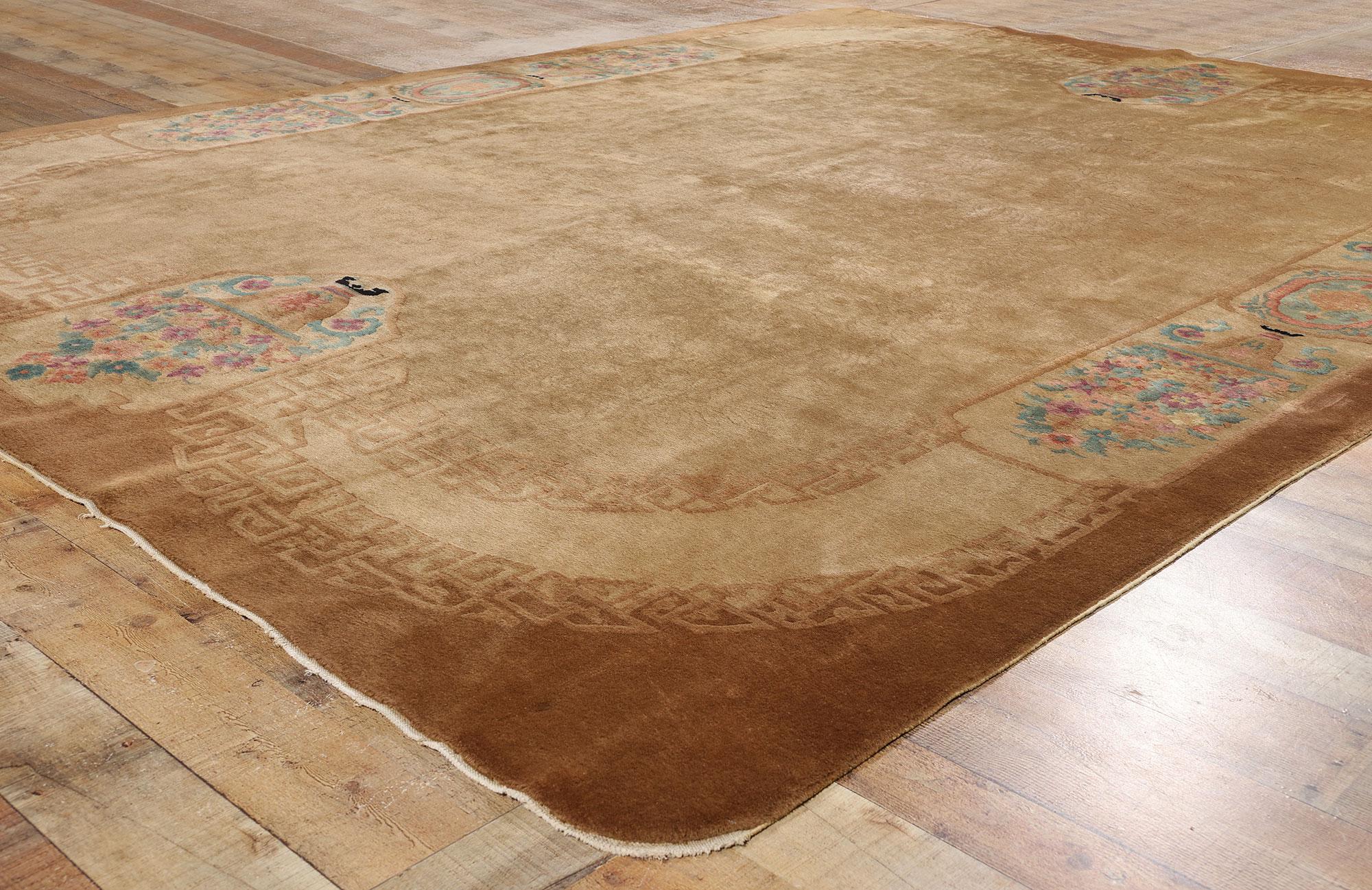 Wool 1920's Antique Chinese Art Deco Rug, 09'00 x 11'09 For Sale
