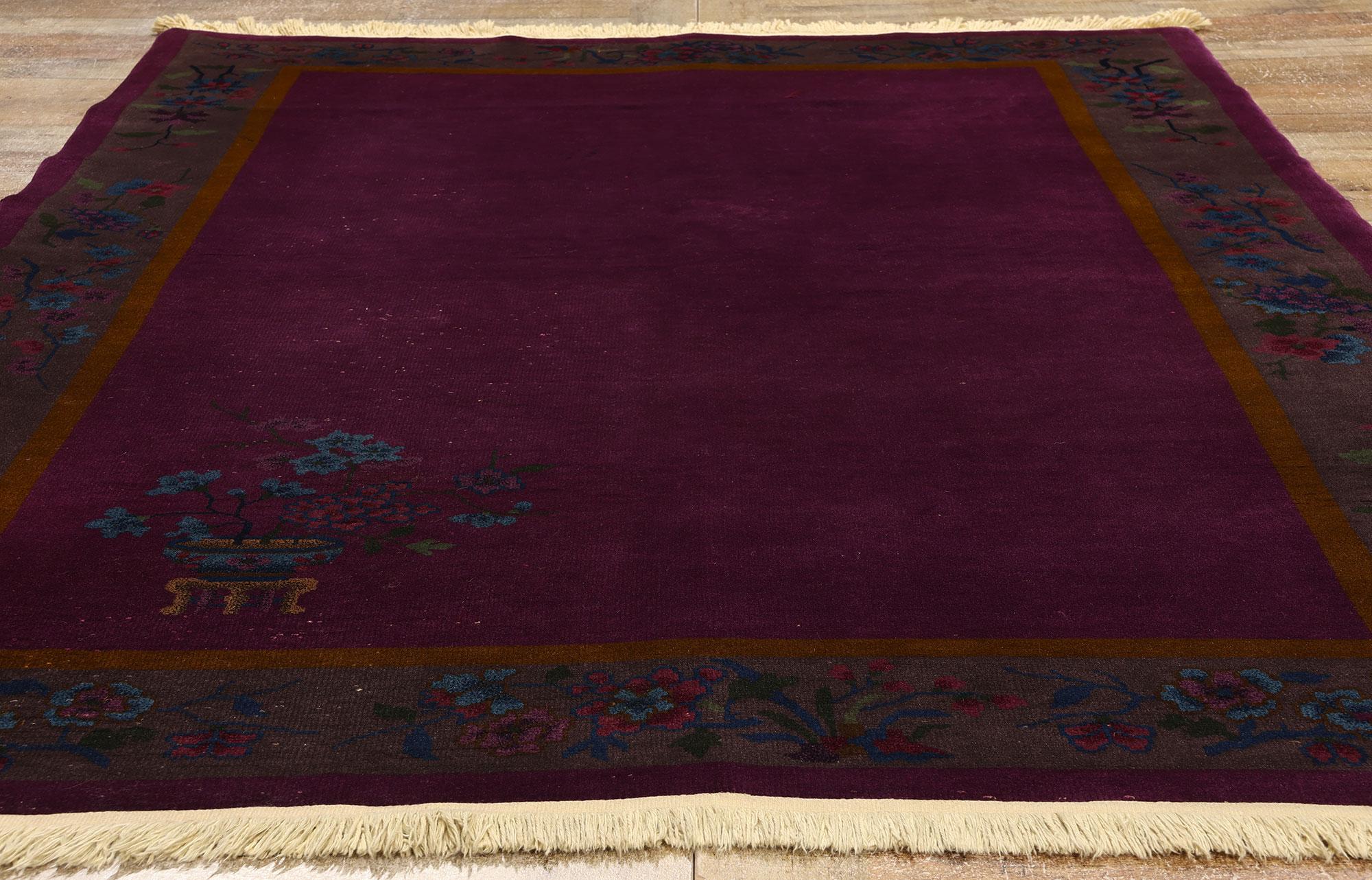 1920s Antique Chinese Art Deco Rug, Decadent Allure Meets Captivating Opulence For Sale 2