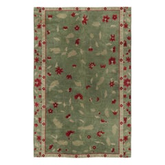 1920s Antique Chinese Art Deco Rug, Sage Green with Floral Pattern - Rug & Kilim