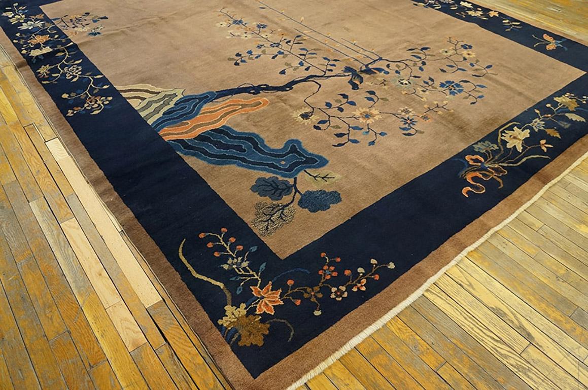 1920er Jahre antike chinesische Peking Teppich Tan w blühenden Baum Design 9' x 11'9