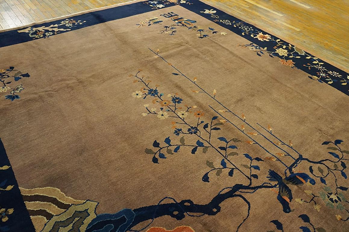 1920er Jahre antike chinesische Peking Teppich Tan w blühenden Baum Design 9' x 11'9