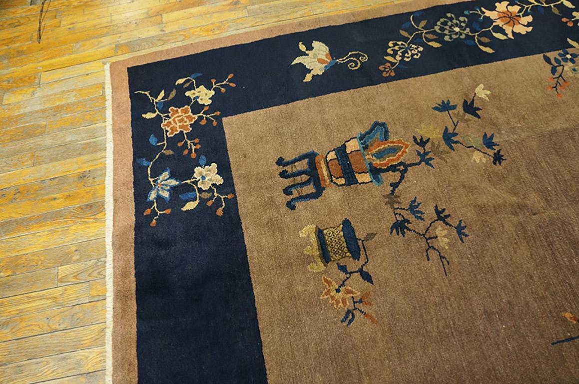 1920er Jahre antike chinesische Peking Teppich Tan w blühenden Baum Design 9' x 11'9
